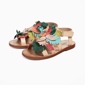 Zara Girls Leather Leaves Sandals size 4 Euro 36